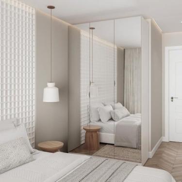 Imagem de Guarda Roupas Modulado com Espelho 3 Portas com Cabideiro Hera Cabecasa Madeiramadeira Branco Geada/louro/cromado