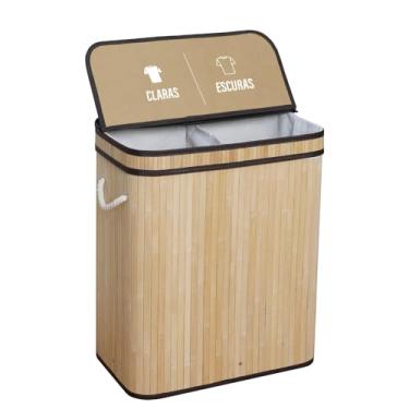 Imagem de Cesto de Roupas Com Divisória Roupeiro Bambu Retangular Artiko Pratic+ Organizador Com Tampa 105L