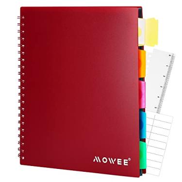 Imagem de MOWEE Caderno espiral – Caderno de 5 matérias, caderno pautado universitário com divisórias, etiqueta com abas, régua de 28 cm, 100 folhas de 200 páginas, para escrever diário, casa e escritório,