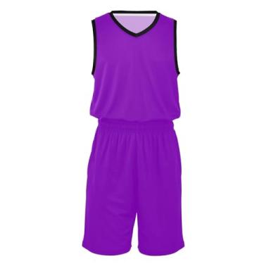 Imagem de Conjunto de uniforme de basquete masculino leve e shorts de basquete roupas hip hop para festa, Violeta escuro, XXG