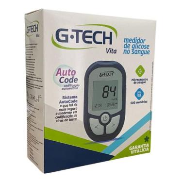 Imagem de Medidor De Glicose Diabetes Gtech Vita 10 Tiras 10 Lancetas 2 Baterias