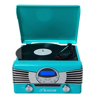 Imagem de Victor VHRP-1400 Diner 7 em 1 toca-discos com toca-discos, leitor de CD/MP3, rádio AM/FM, Bluetooth, reprodução e gravação USB e alto-falantes estéreo integrados – Perfeito para amantes de música