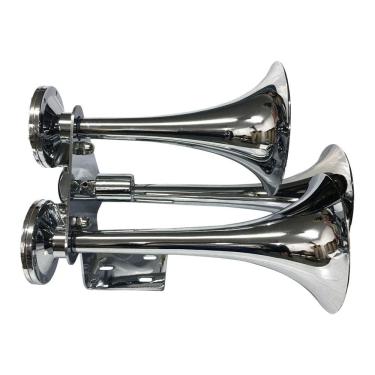 Imagem de Buzina Ar 3 Cornetas Cromada C/ Valvula Bivolt Caminhão Barco Trem