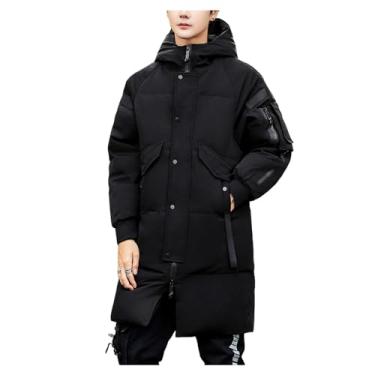 Imagem de Jaqueta masculina acolchoada de comprimento médio, cor bloqueada, quente, casaco casual de inverno, Preto, G