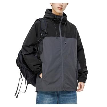 Imagem de Jaqueta masculina leve, corta-vento, cor combinando com chuva, casaco de ciclismo com capuz e gola, Cinza, M