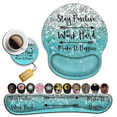 Imagem de Mouse pad com suporte de pulso gel ergonômico, teclado de espuma de memória, adequado para jogos de digitação de escritório, decoração de mesa, trabalho positivo e acessórios de escritório gráficos com glitter azul