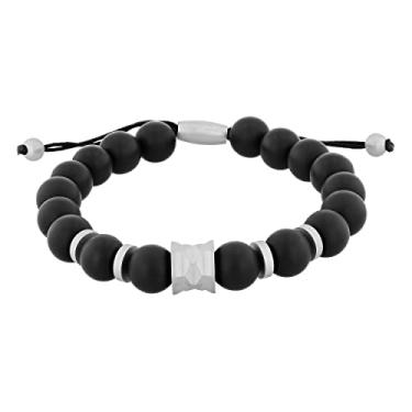 Imagem de STEEL NATION JEWELRY Pulseira Bolo Masculina de Aço Inoxidável com Contas de Nylon Ajustável - Escolha de Cor, Metal Pedra, Ónix