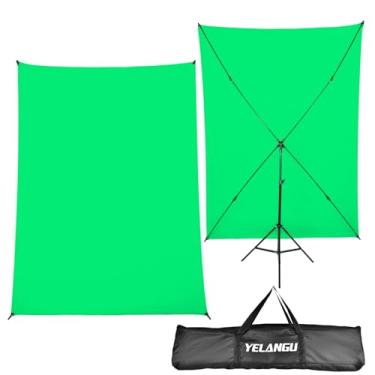 Imagem de YELANGU Pano de fundo de tela verde portabilidade com kit de suporte: 1,5 x 2 m, dobrável, perfeito para transmissões, jogos, ensino. Inclui tripé, pano de poliéster durável, bolsa de armazenamento,