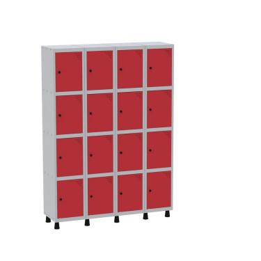 Imagem de Armário Guarda Volume Locker Roupeiro 16 Portas Aço GRP 504/16 Cinza/Vermelho