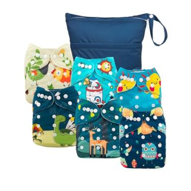 Imagem de Babygoal Pacote com 6 capas de fraldas de pano com bolsa úmida para fraldas ajustadas e pré-dobras com reforços duplos, ajustáveis e reutilizáveis para bebês meninos 6DCF13-B