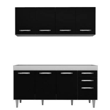 Imagem de Armário Aéreo Panamá E Balcão Gabinete De Pia Áustria 160Cm Branco/Preto - Lumil Móveis