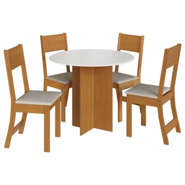 Imagem de Mesa de Jantar Alice com 4 Cadeiras Indekes - Freijó Off White