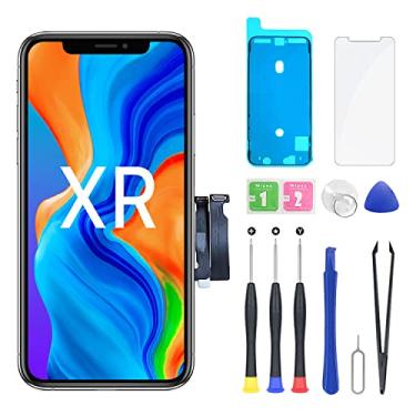 Imagem de Para substituição de tela do iPhone XR, tela LCD e digitalizador de tela sensível ao toque 3D conjunto de moldura de substituição com protetor e tiras adesivas, compatível com iphone Xr A1984, A2105, A2106, A2108 (6,1 polegadas)