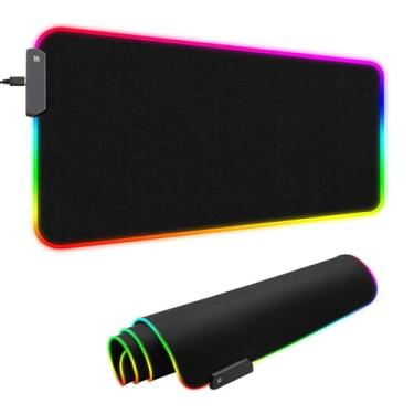Imagem de Tapete de Mouse para Jogos RGB Grande, Tapete de Mouse LED 800x300MM, 14 Modos de Luz Tapete de Teclado de Computador Com Base de Borracha Antiderrapante Extra Grande para Jogos,