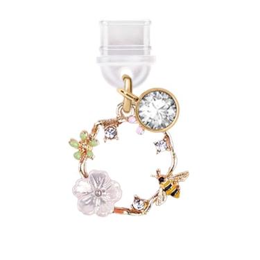 Imagem de ELISE & FONDA TP345 Tipo-C porta de carregamento USB plugue antipoeira mola guirlanda flores de abelha pingente de telefone celular para iPhone 15 e Samsung/OnePlus/Xiaomi/oppo telefones Android