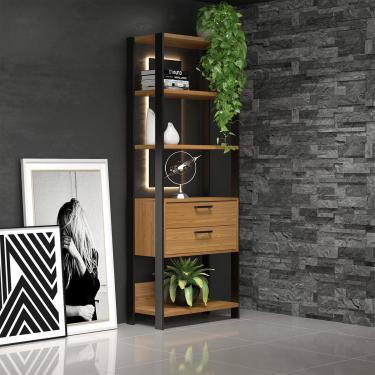 Imagem de Estante Office Industrial 2 Gavetas 73x185 Cm 100% MDF Freijó Preto Fosco Dalla Costa