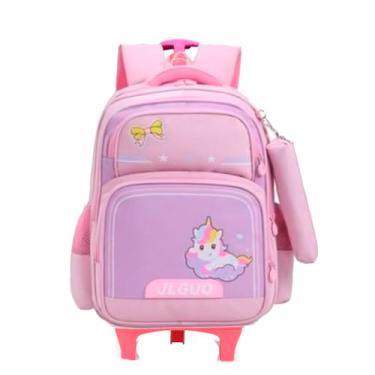 Imagem de Mochila de carrinho Rodinhas Infantil em Tecido Oxford e com Grande Capacidade para Estudantes de 6 a 12 Anos, mochila escolar (rosa/lilas)