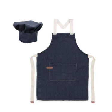 Imagem de Avental Jeans Azul e Chapeu de Cozinheiro Chef Cozinha Bar - CASACHA