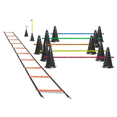 Imagem de Kit Funcioal 12 Cones Furados C Barreiras + Escada Rígida 5m