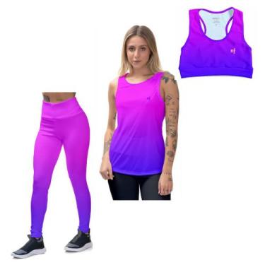 Imagem de Kit Regata Feminina Top Cropped Treino Calça Legging Confortável Ginás