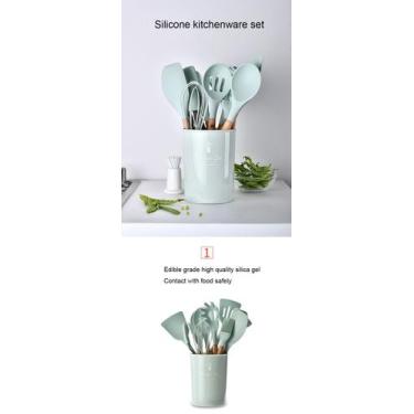 Imagem de Conjunto de utensílios de cozinha de silicone punho de madeira espátul