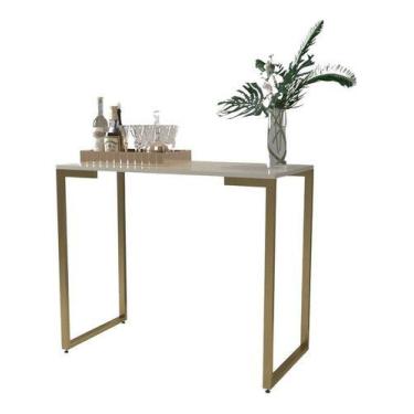 Imagem de Aparador Mesa Notebook Escrivaninha Pés Dourado 90cm X 45cm - RDS