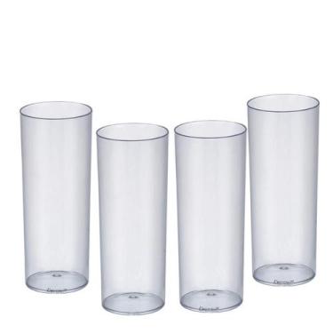 Imagem de Kit 4 Copos Tubo Long Drink Acrílico Transparente 300ml - Krystalon