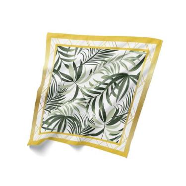 Imagem de Canga Saída De Praia Folhagem Verde/Dourado 125x125cm Bali - PRESENTE-