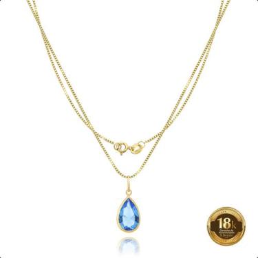 Imagem de Cordão Ouro 18k 750 Feminino 40cm + Ponto de Luz Gota 9mm Água Marinha