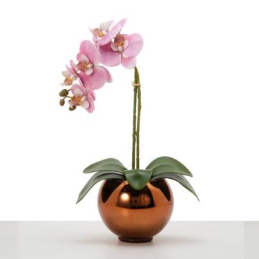 Imagem de Arranjo De Orquídea Artificial Silicone Com Vaso Vidro Wood Espelhado 