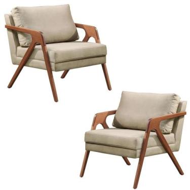 Imagem de Conjunto 2 Poltronas Decorativa para Sala Mona Luxo Linho Bege Domm St
