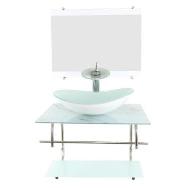 Imagem de Gabinete de vidro inox para banheiro 60cm oval mármore branco - Cubas 