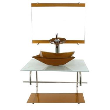 Imagem de Gabinete de vidro inox para banheiro 60cm retangular mármore branco do