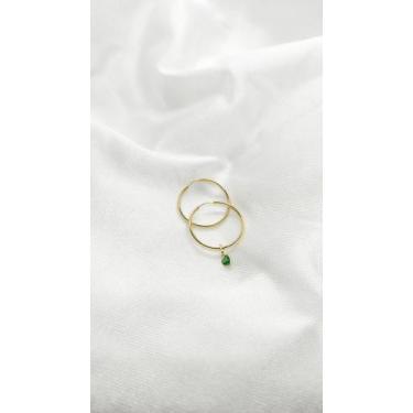 Imagem de Brinco Argola 2cm e Pingente Zircônia Verde Ouro 18k. - cjo