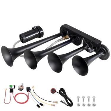 Imagem de BANHAO Buzina de ar 4 tubos buzina de trem BANHAO kit de trompete para caminhões 12V 180dB super alto com compressor adequado para caminhonete motorhome SUV, trem barco