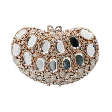 Imagem de UMREN Linda bolsa feminina de diamante em forma de coração brilhante com strass clutch bolsa de formatura de cristal bolsa de casamento nupcial, Dourado