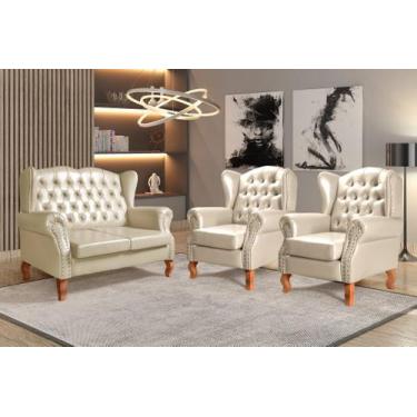 Imagem de Conjunto Imperador Sofá com Poltronas Chesterfield Decoração Retrô Vin