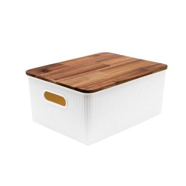 Imagem de caixa organizadora 16L de plástico com tampa de madeira acácia - Oikos
