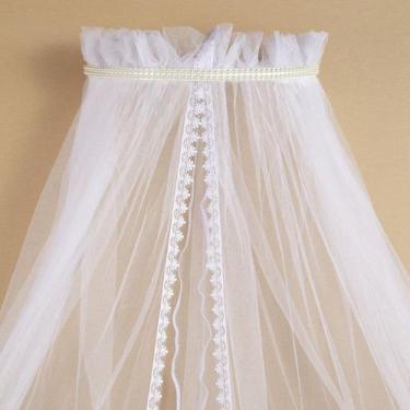 Imagem de Mosquiteiro Berco Bebe Com Dossel Enefeitado Perolas Bege - Amora Casa