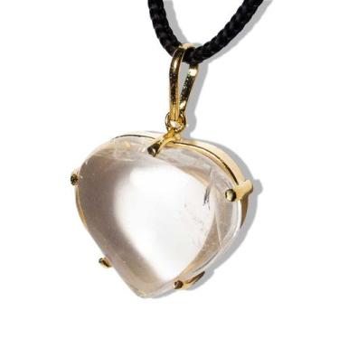 Imagem de Colar Extra Coração Pedra Quartzo Cristal  Garra Dourado - CristaisdeC