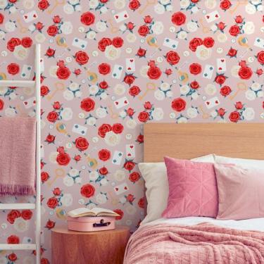 Imagem de Papel de Parede Floral Rosas e Cartas rolo 57x270cm - Quartinhos