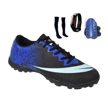 Imagem de Chuteira Society Adulto Infantil com Meião Caneleira e Relogio New - P