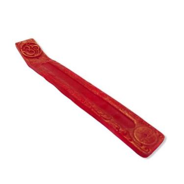 Imagem de Incensário régua OM patinado 24 cm resina Vermelho - Lua Mística - 100