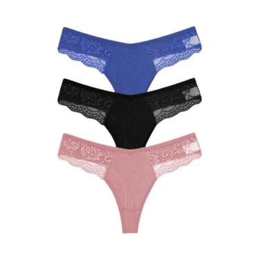 Imagem de Calcinhas Tangas de Renda e Algodão - 3 Peças - Cintura Baixa, XL, Con
