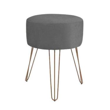 Imagem de Puff Puf Banqueta Redonda Sala,Quarto, Cinza Pés Bronze