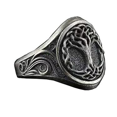 Imagem de HIJONES Anel masculino de aço inoxidável vintage árvore da vida para mulheres joias religiosas de prata antiga, Zircônia, aço inoxidável, prata, Metal