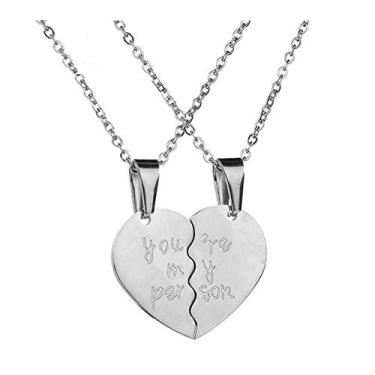 Imagem de Colar de coração partido, 2 peças, Best Friends, aço inoxidável, prata, You are My Person Anatomy, conjunto de 2 presentes para casais