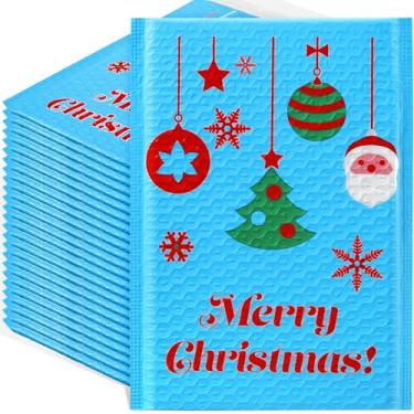 Imagem de Watersay Pacote com 40 envelopes de plástico bolha de Natal 17 x 25 cm envelopes acolchoados de Natal autoadesivos, sacos de envio de férias para escola, família, presente de Natal grande (Sino de