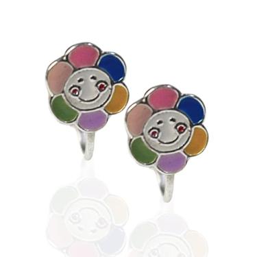 Imagem de Brinco de Pressão Infantil BP - Florzinha Colorida | Banhado a Ouro 18K ou Prata 925 | Clipe Ômega Francês (Prata)
