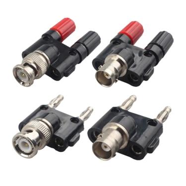 Imagem de Futheda 4 peças BNC macho fêmea para banana dupla fêmea macho 4 mm soquete adaptador de borne de ligação RF coaxial conector divisor coaxial BNC adaptador coaxial banana para cabo de antena de áudio